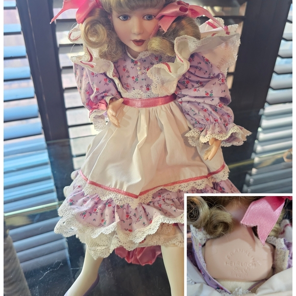 Other - Franklin Heirloom Porcelain Doll with Pink and White Dress, 1989